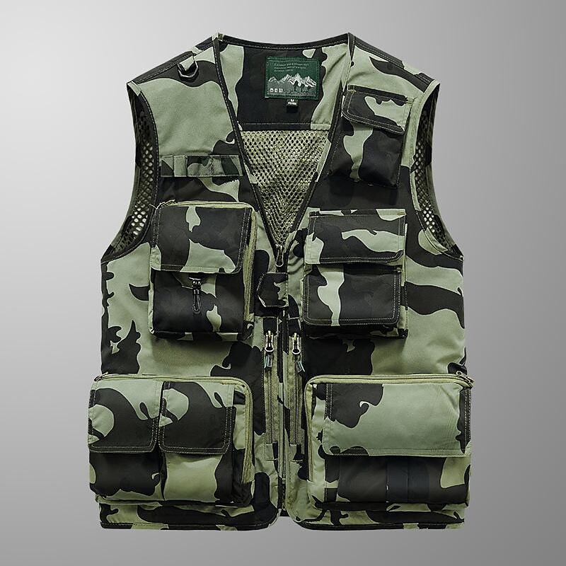 Men's Fishing Hiking Outdoor Camping Hunting multi pocket anti-wind dry lightweight camouflage sleeveless vest