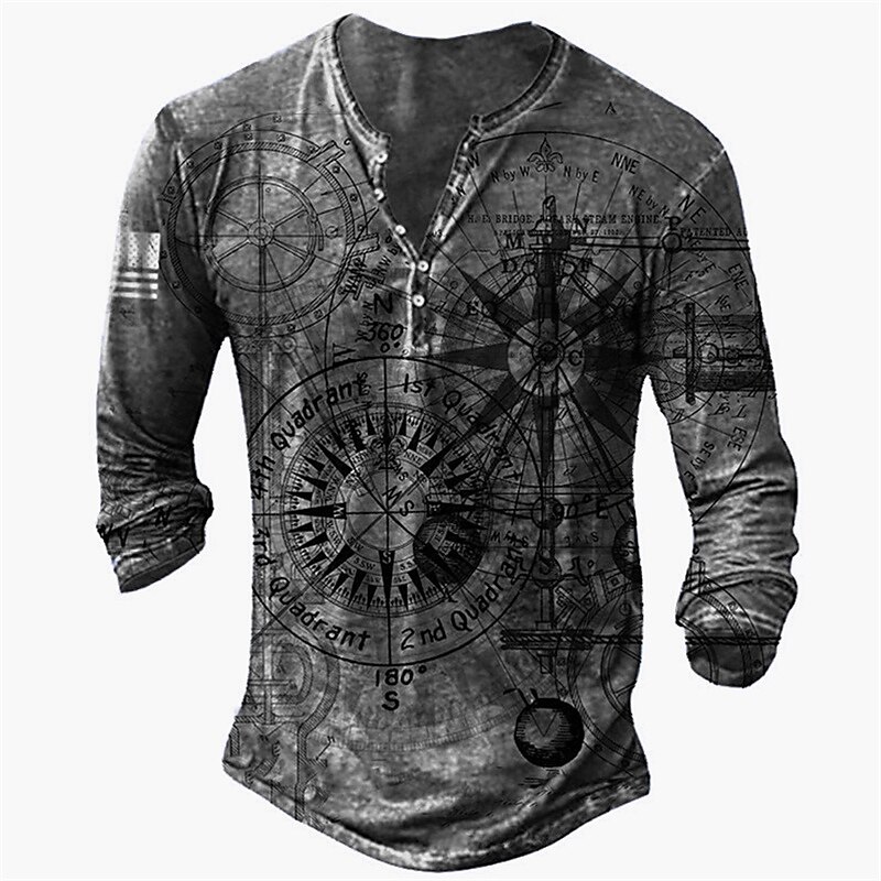 Men's T shirt Henley Shirt Graphic Machine Henley Casual Long Sleeve Button-Down Print Basic Fashion Classic Comfortable Top