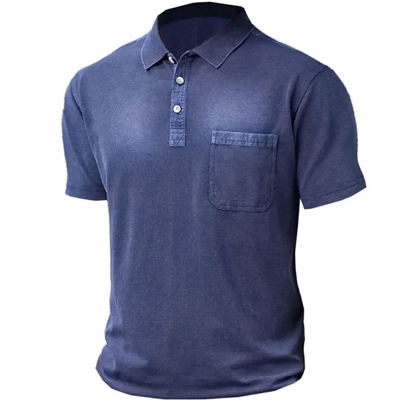 Men's Outdoor Casual Street Breathable Light Comfortable Pocket Plain Stand Collar Short Sleeve Polo Shirt
