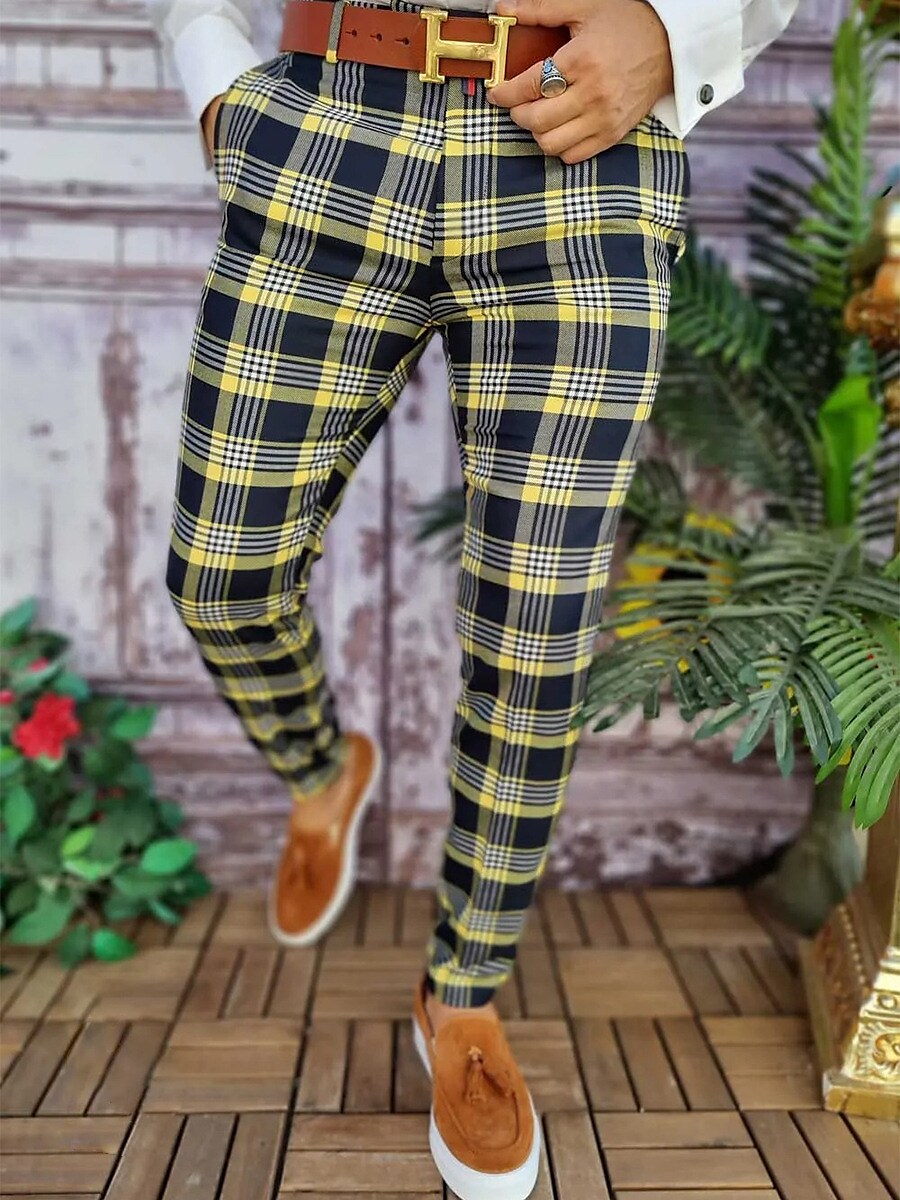 Men's Pencil Pants Jogger Pants Plaid Checkered Anti-wrinkle Business Office Party Classic Smart Casual