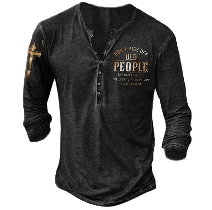 Men's Henley Shirt Tee Graphic Letter Outdoor Daily Long Sleeve Button-Down Print Classic T shirt 