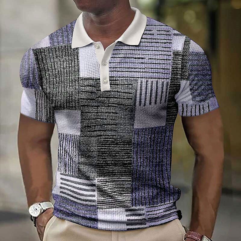 Men's Outdoor Golf Street Fashion Casual Breathable Comfortable Light Waffle Print Short Sleeve Henley Shirt