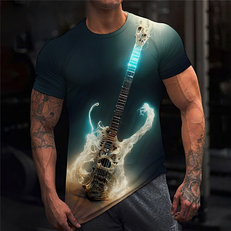 Men's T shirt Graphic Guitar Musical Instrument Crew Neck 3D Print Outdoor Casual Short Sleeve Print Top