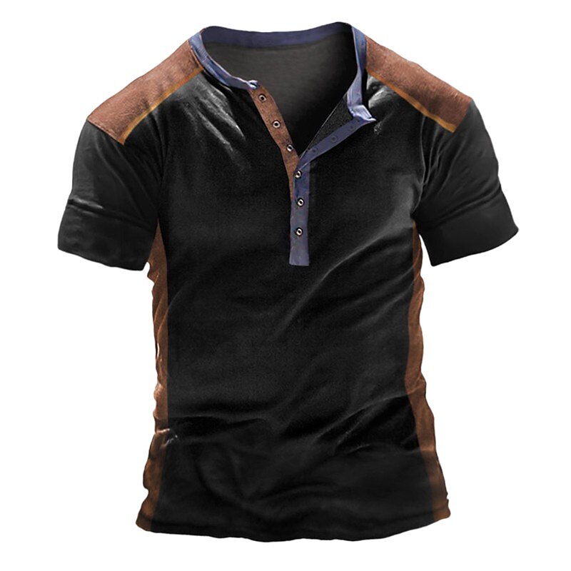 Men's Casual Street Vacation Fashion Comfortable Breathable Soft Short Sleeves Henley Shirt