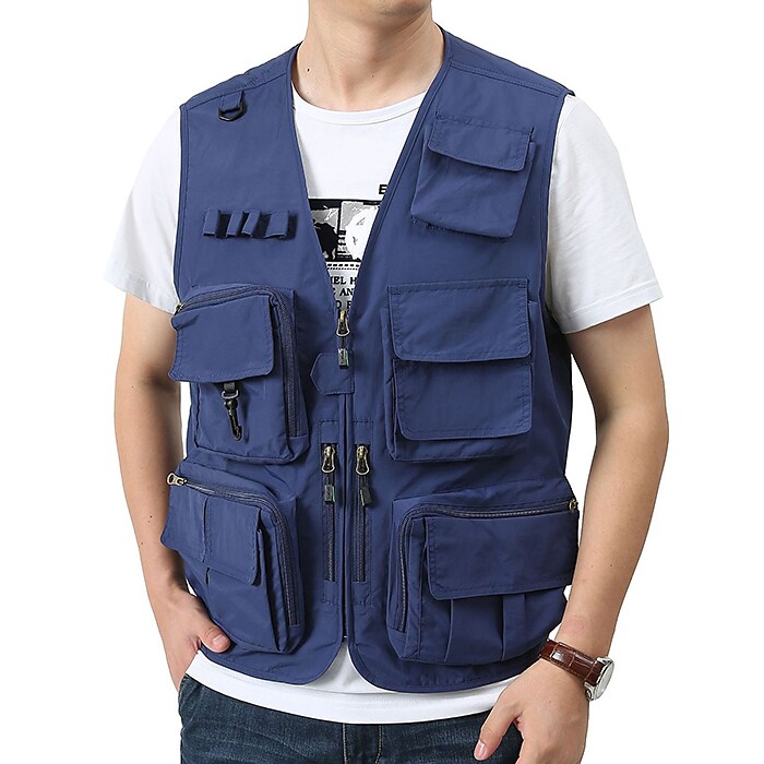 Men's Outdoor Camping Fishing Hunting Quick Dry Muti-pockets Wear Resistant Wind Proof Plain Cargo Vest