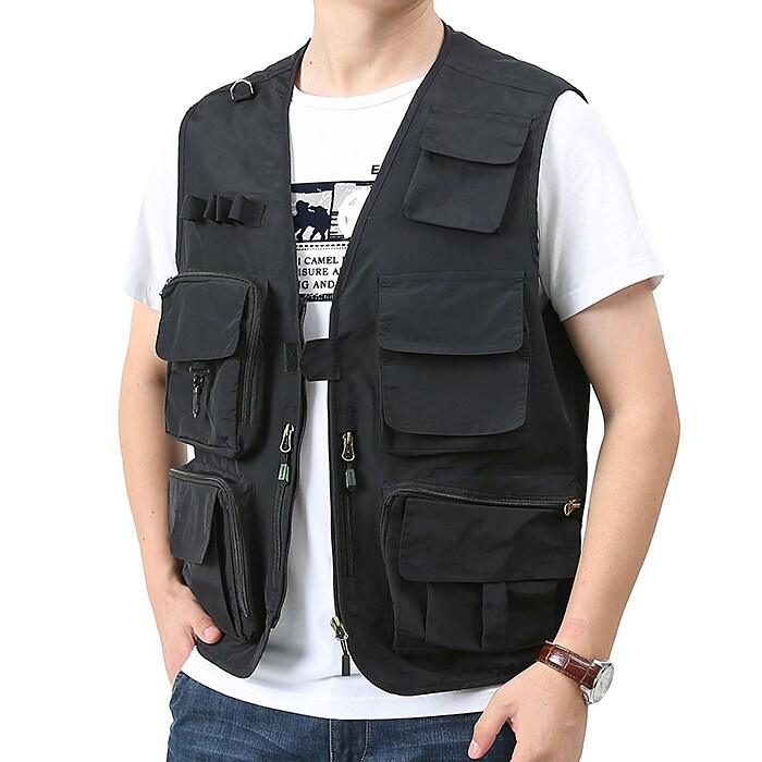 Men's Outdoor Camping Fishing Hunting Quick Dry Muti-pockets Wear Resistant Wind Proof Plain Cargo Vest