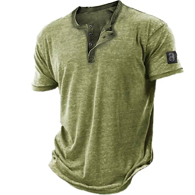 Men's Henley Shirt Graphic Number Henley Print Outdoor Casual Short Sleeve Button-Down Fashion Comfortable Tee