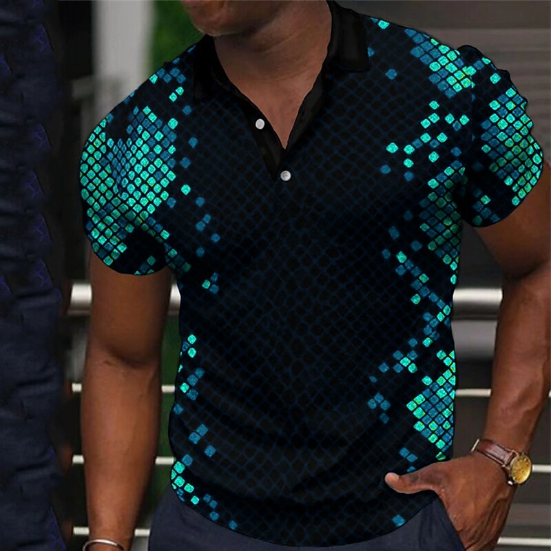 Men's Collar Polo Shirt Golf Shirt Turndown 3D Print Casual Short Slee