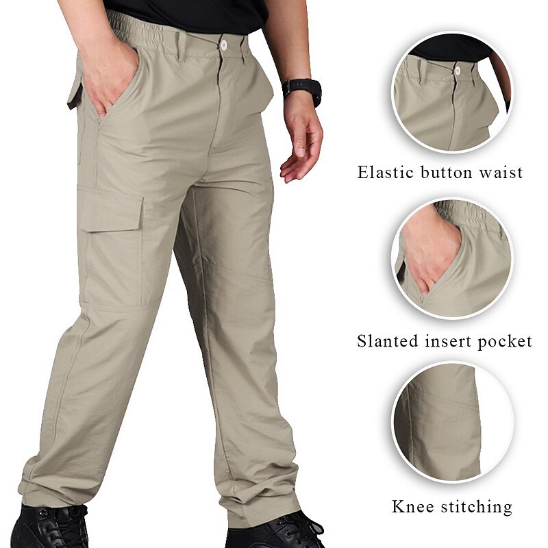 Men's Waterproof Work Pants Hiking Cargo Pants Tactical Pants 6 Pockets Military Summer Outdoor Ripstop Water Resistant Quick Dry Multi Pockets Zipper Pocket Elastic Wais