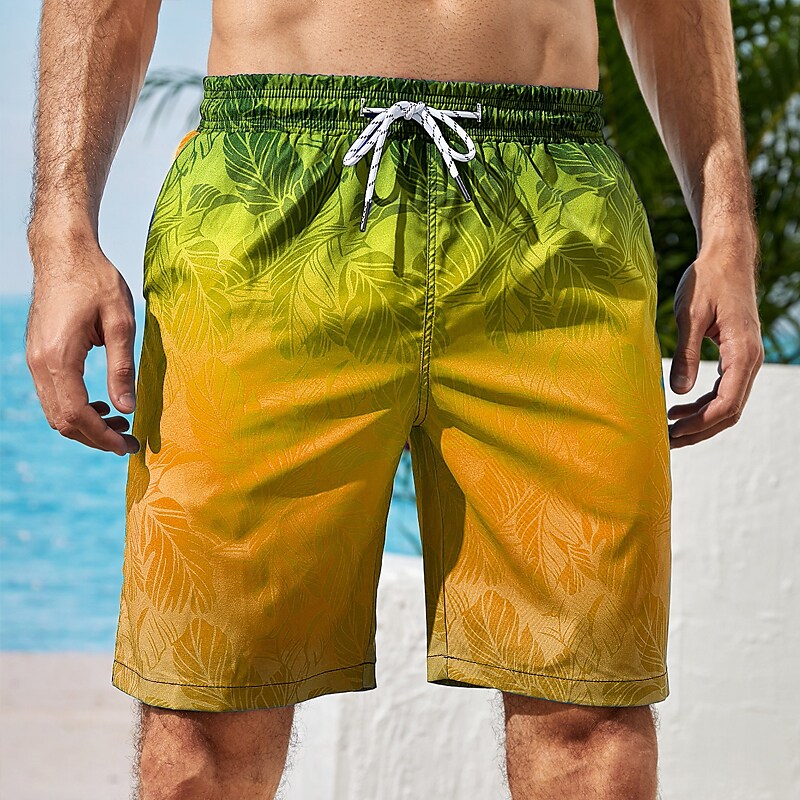 Men's Board Shorts Swim Shorts Swim Trunks Summer Shorts Beach Shorts Drawstring with Mesh lining Elastic Waist Gradient Graphic Prints Quick Dry Short Casual Daily Holiday Boho Hawaiian Gradient