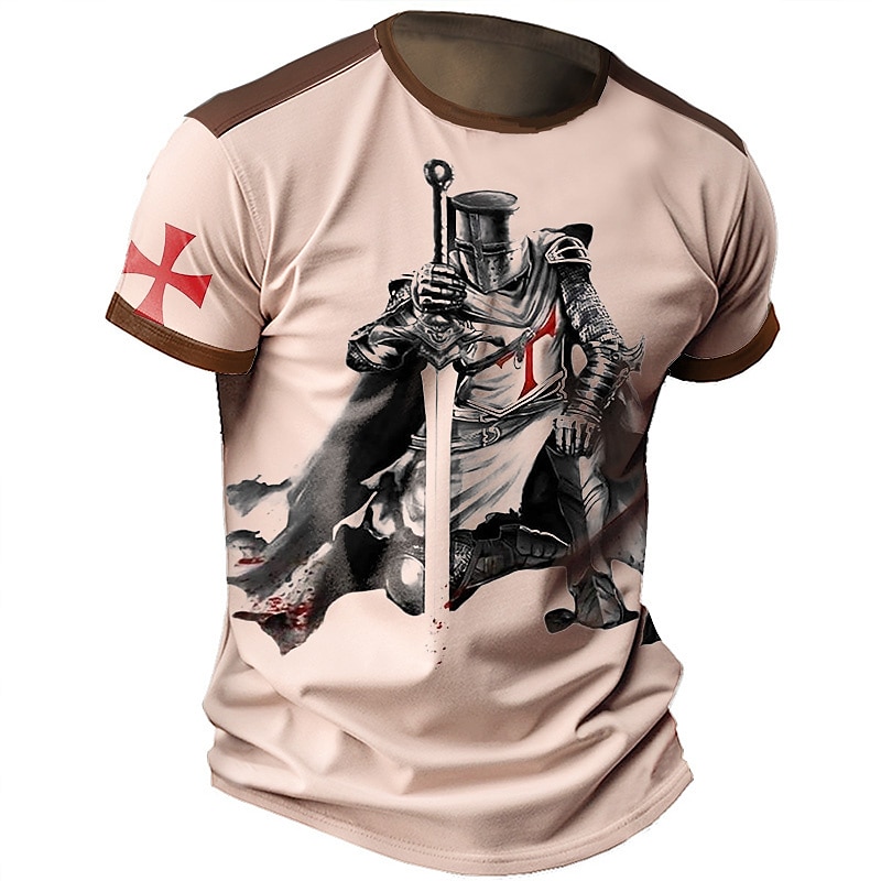 Men's T shirt Graphic Templar Cross Crew Neck Print Outdoor Daily Short Sleeve Fashion Vintage Top
