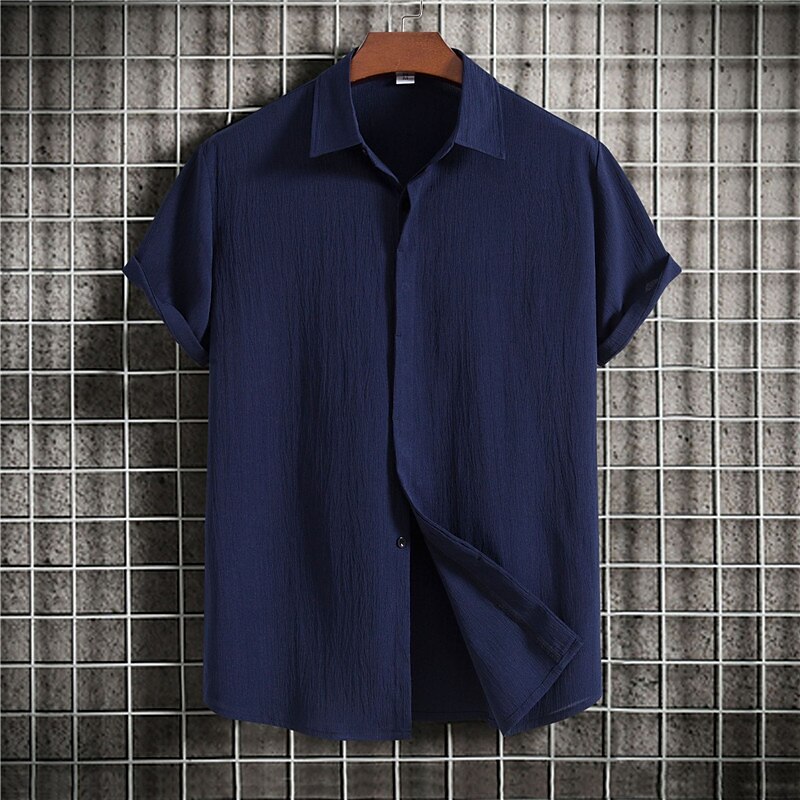Men's Linen Outdoor Beach Vacation Fashion Casual Breathable Light Comfortable Plain Short Sleeve Shirt