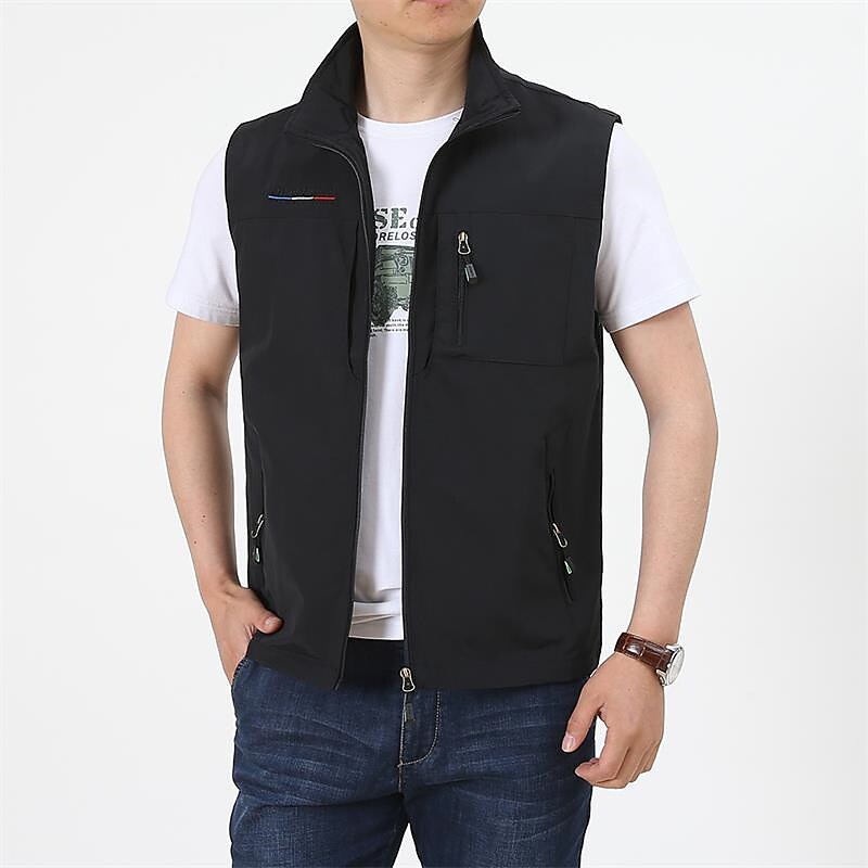 Men's Outdoor Fashion Street Casual Breathable Light Comfortable Zipper Plain Lapel Gilet