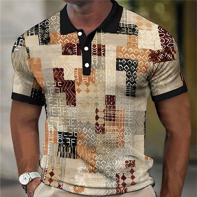 Men's Waffle Golf Vintage Outdoor Street Comfortable Soft Prints Short Sleeve Polo Shirt