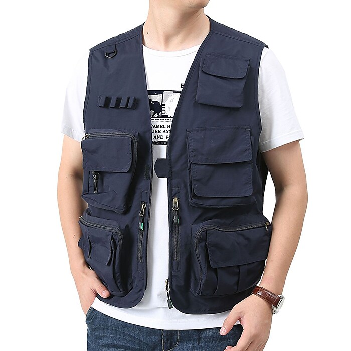 Men's Outdoor Camping Fishing Hunting Quick Dry Muti-pockets Wear Resistant Wind Proof Plain Cargo Vest