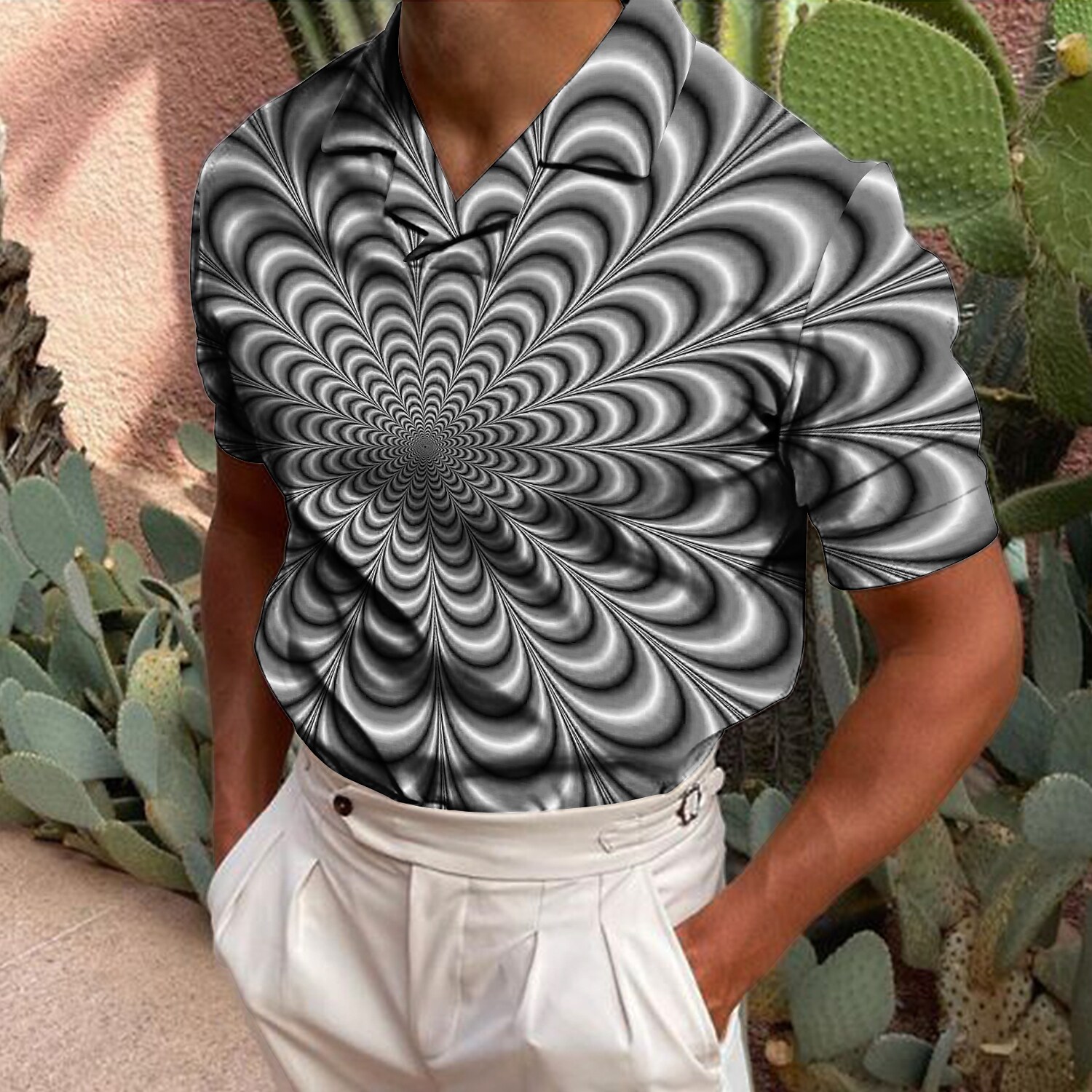 Men's Collar Polo Shirt Optical Illusion Golf Shirt Turndown 3D Print