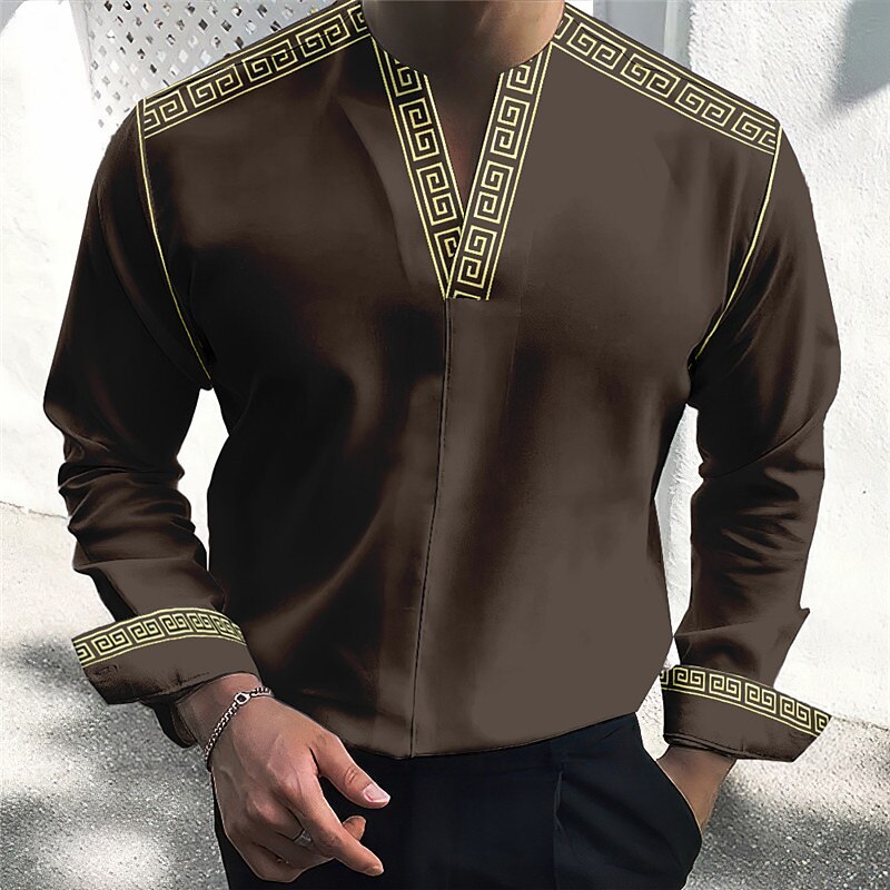 Men's Graphic Prints Geometry V Neck Outdoor Street Long Sleeve Print Fashion Casual Shirt 
