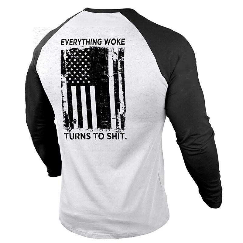 Men's T shirt Graphic Prints National Flag Crew Neck Hot Stamping Street Vacation Long Sleeve Top