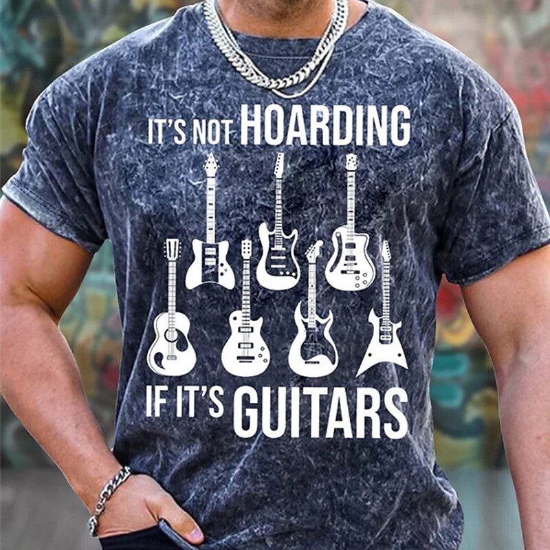 Men's Oversized Shirt Guitar Crew Neck Daily Wear Vacation Short Sleeve Print Top