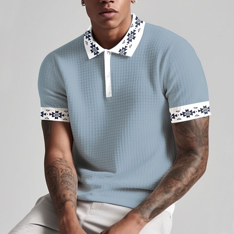 Men's Waffle Shirt Button Up Polos Lapel Polo Shirt Golf Shirt Graphic Prints Geometry Turndown Outdoor Short Sleeve Print Top