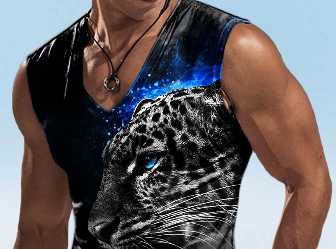 Men's Sports Fitness Muscle Leisure Outdoor Street Animal Print Short Sleeves