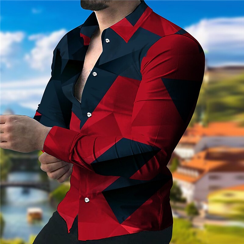 Men's Shirt 3D Print Outdoor Vacation Casual Long Sleeve Button-Down B