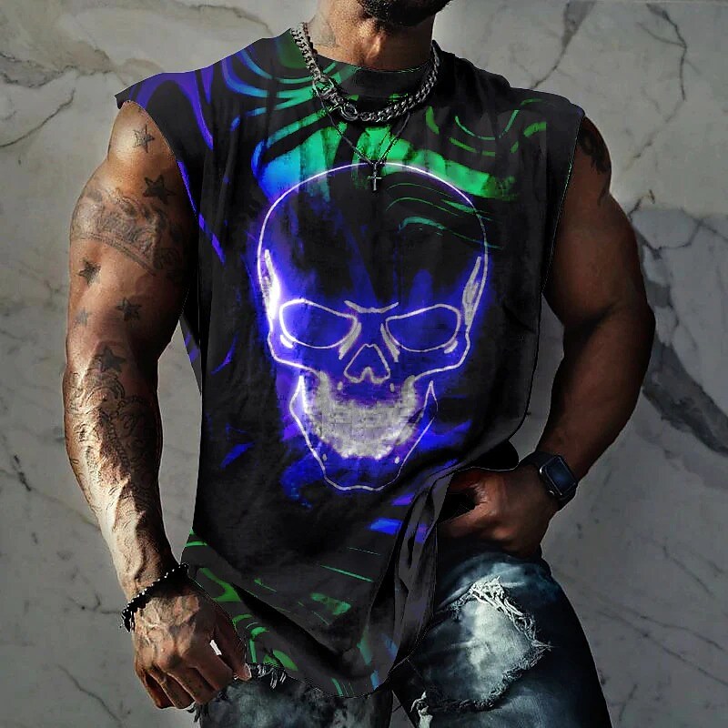 Men's Vest Sleeveless T Shirt Graphic Skulls Crew Neck 3D Print Daily Sports Sleeveless Print Muscle Top