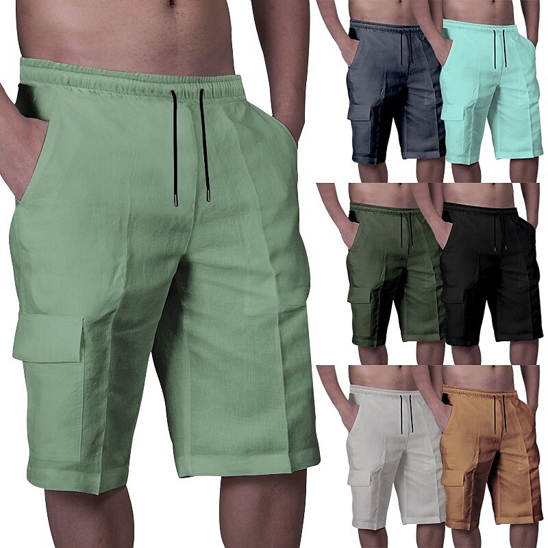 Men's Shorts Linen Summer Shorts Pocket Plain Comfort Breathable Outdoor Daily Going out Shorts