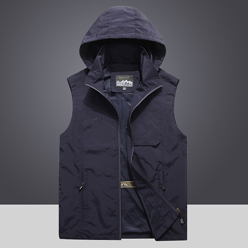 Men's Fishing Hiking Climbing Outdoor Breathable Quick Dry Wear Resistant Pockets Hooded Vest Gilet