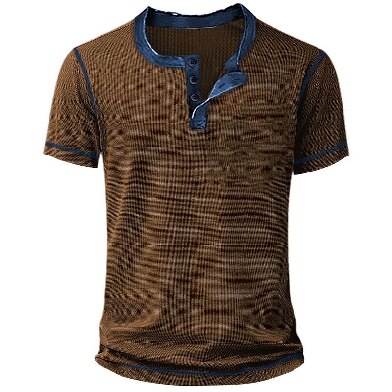 Men's Casual Street Vacation Fashion Comfortable Breathable Soft Plain Short Sleeve Henley Shirt