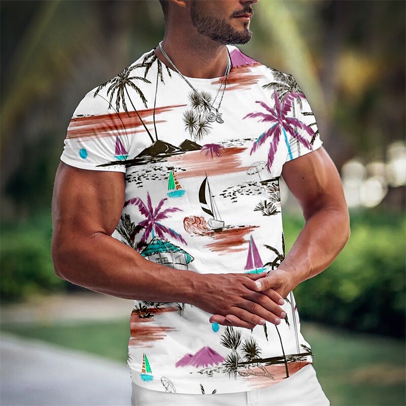 Men's T shirt Graphic Coconut Tree Crew Neck 3D Print Outdoor Casual Short Sleeve Print Vintage Hawaiian Top