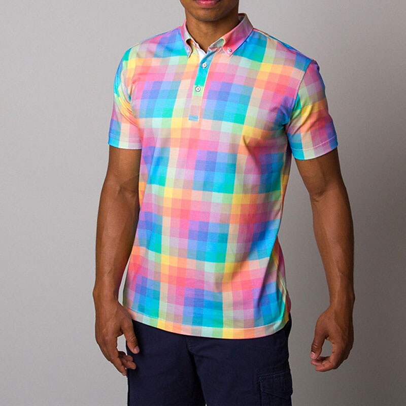 Men's Polo Golf Shirt Plaid Graphic Prints Turndown Rainbow Outdoor Street Short Sleeves Button-Down Print  Casual Soft Top