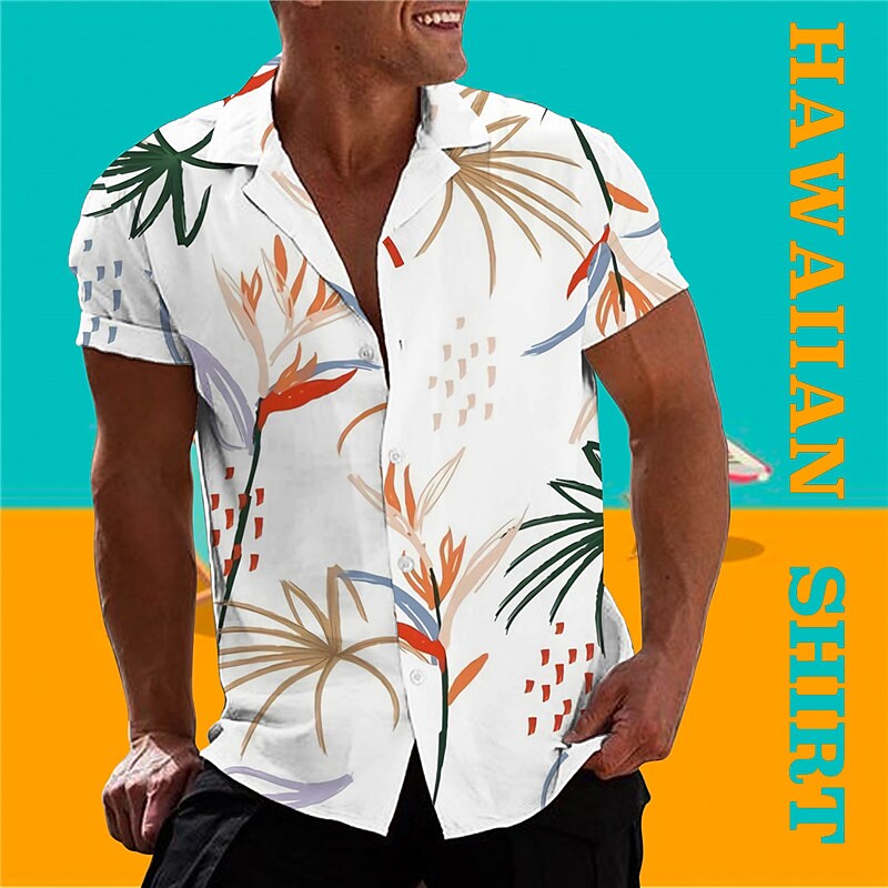 Men's Floral Graphic Prints Turndown Casual Holiday Short Sleeve Fashi