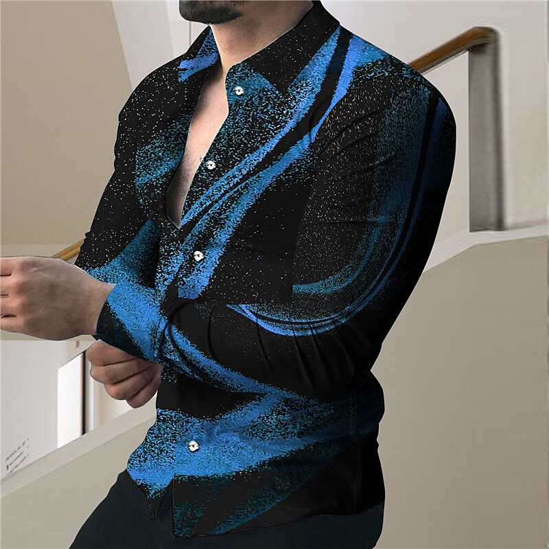Men's Shirt 3D Print Outdoor Vacation Casual Long Sleeve Button-Down B