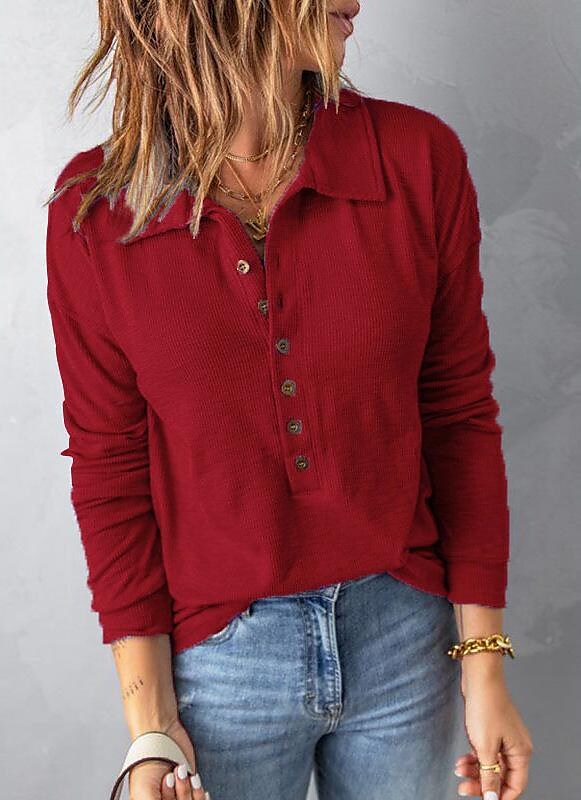 Women's casual new solid color lapel long-sleeved button shirt