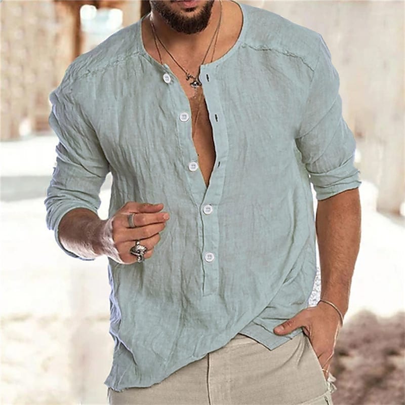 Men's Solid Color Collar Street Casual Button-Down Long Sleeve Tops
