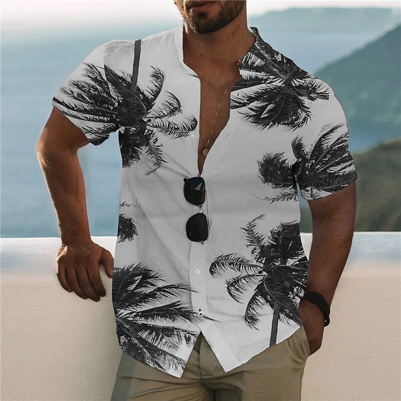 Men's Hawaiian Shirt Graphic Scenery Stand Collar 3D Print Outdoor Cas