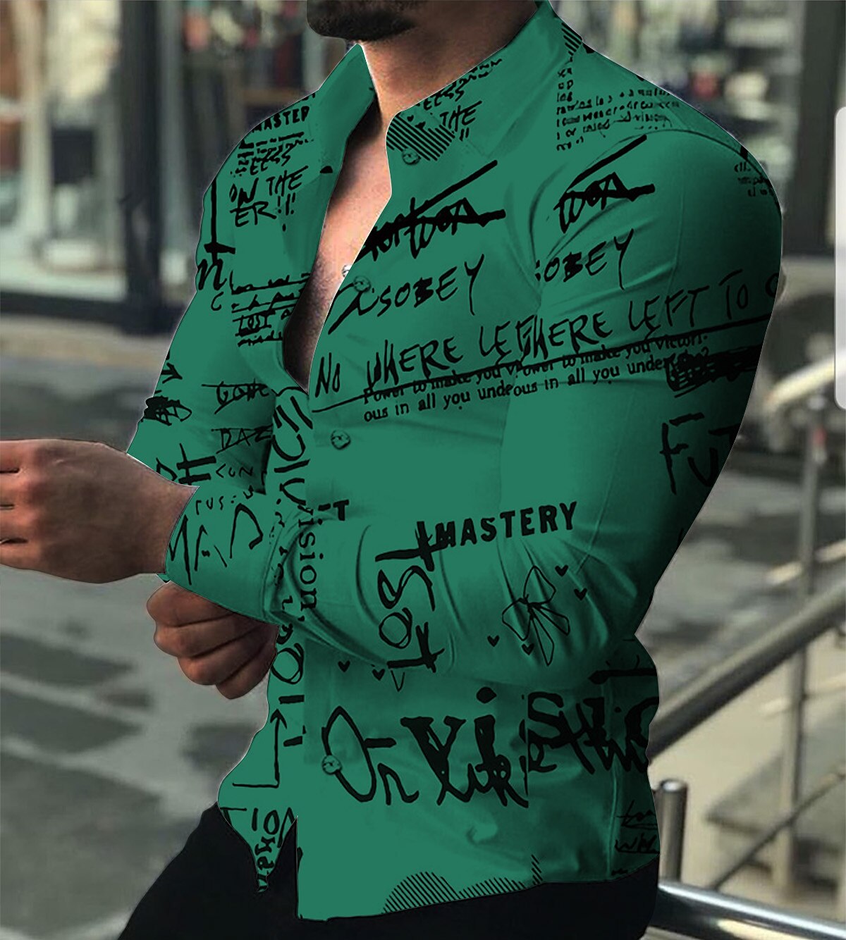 Men's Graphic Shirt Letter Turndown  Print Outdoor Street Long Sleeve Button-Down Print Fashion Designer Casual Breathable Shirt 