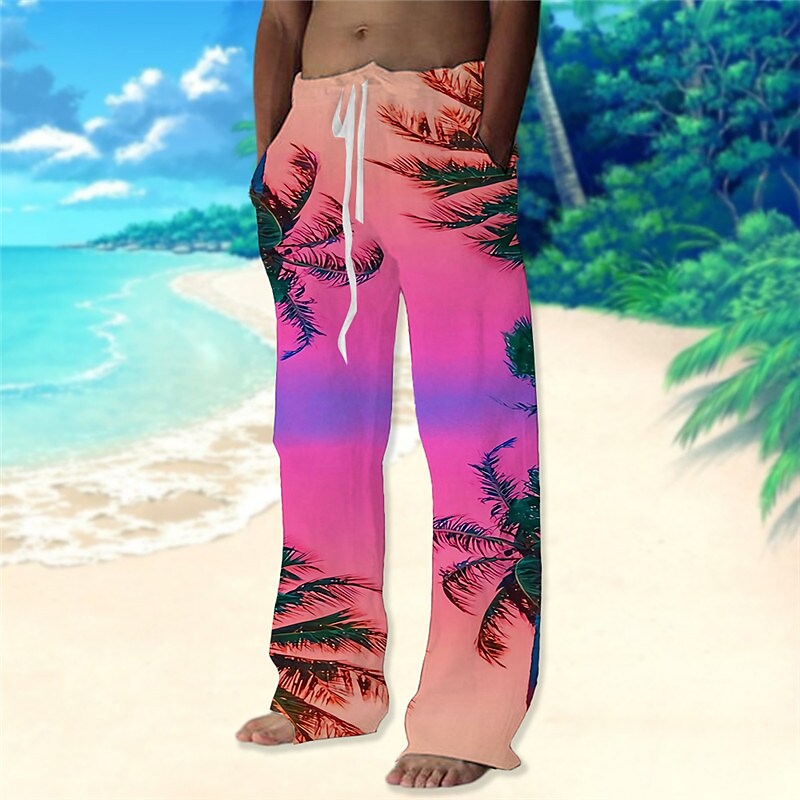 Men's Beach Pants Drawstring Elastic Waist Print Graphic Prints Comfor