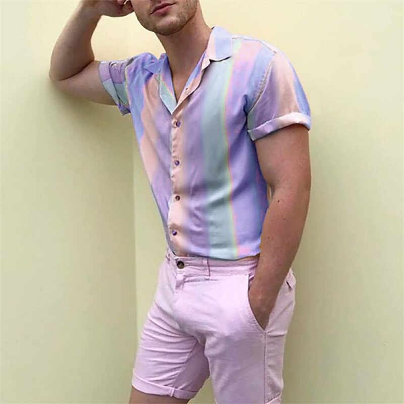Men's Button Up  Summer Shirt  Cuban Collar Shirt Short Sleeve Graphic Prints Turndown Street Casual Button-Down Top