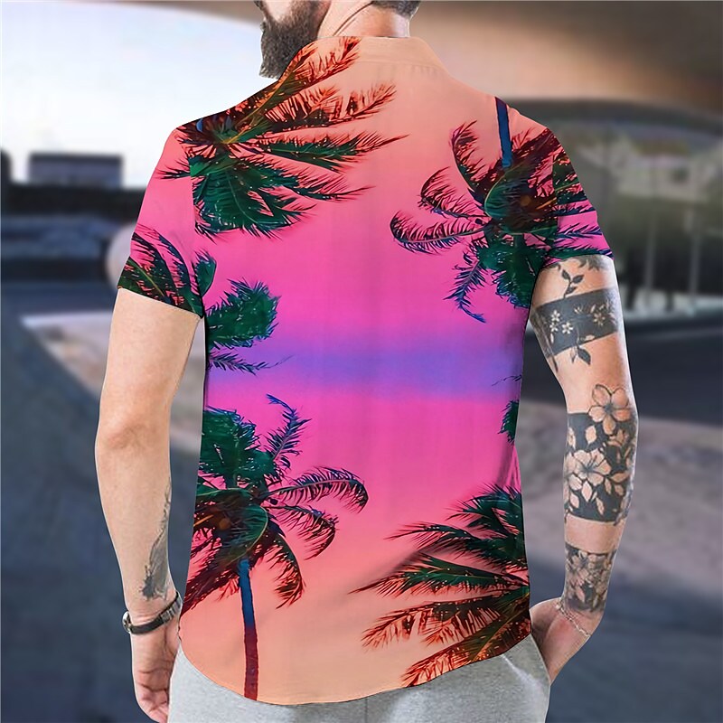 Men's Hawaiian Shirt Graphic Scenery Stand Collar 3D Print Outdoor Cas