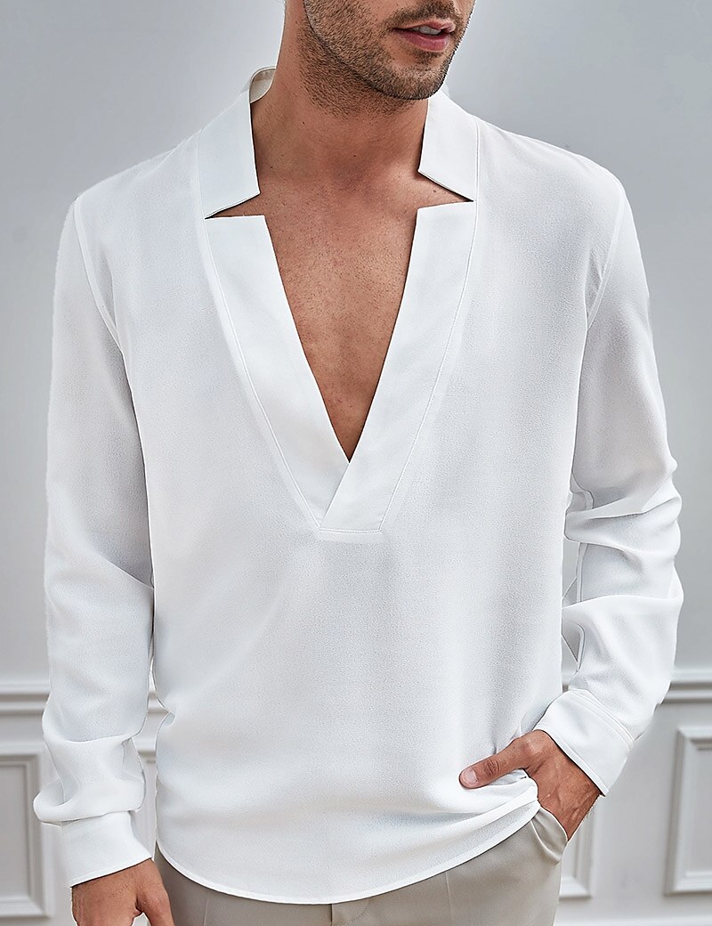 Men's Casual Vacation Street Fashion Comfortable Breathable Soft Light Long Sleeves Plain Shirt