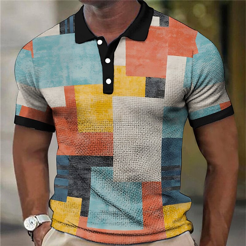 Men's Waffle Golf Outdoor Fashion Street Comfortable Soft Prints Short Sleeves Polo Shirt