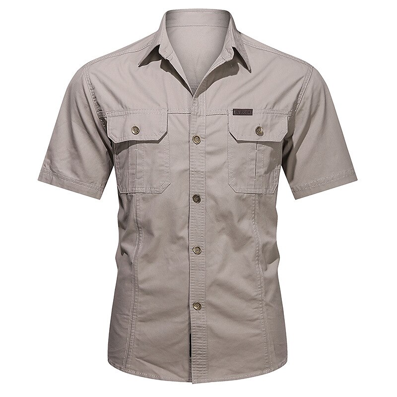 Men's Casual Street Work Fashion Breathable Comfortable Light Plain Cargo Short Sleeve Shirt