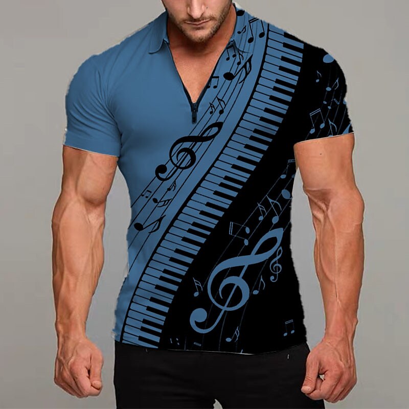 Men's Polo Golf Zip Polo Graphic Prints Pano Keys Outdoor Street Short