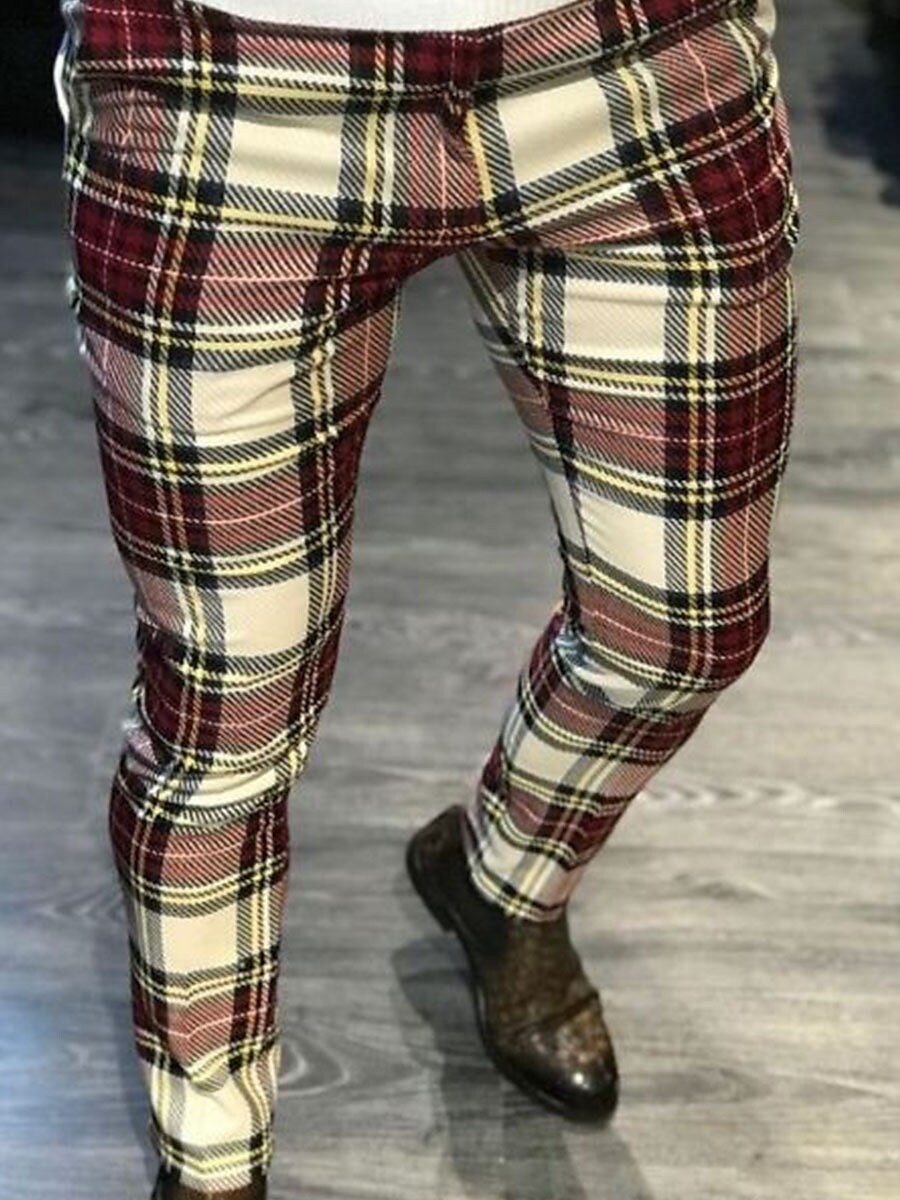 Men's Pencil Pants Jogger Pants Plaid Checkered Anti-wrinkle Business Office Party Classic Smart Casual