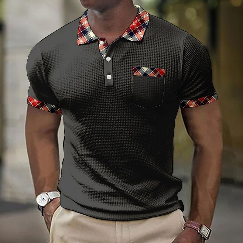 Men's Waffle Golf Outdoor Street Fashion Breathable Comfortable Soft Print Short Sleeves Polo Shirt