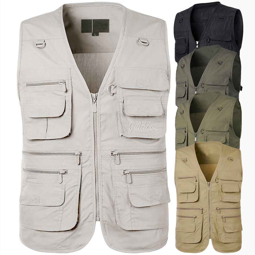 Men's Fishing Hiking Outdoor Camping Hunting multi pocket anti-wind dry lightweight solid color sleeveless vest