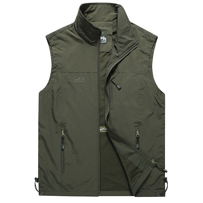 Men's Outdoor Casual Street Pockets Lightweight Wear Resistant Comfortable Plain Stand Collar Vest