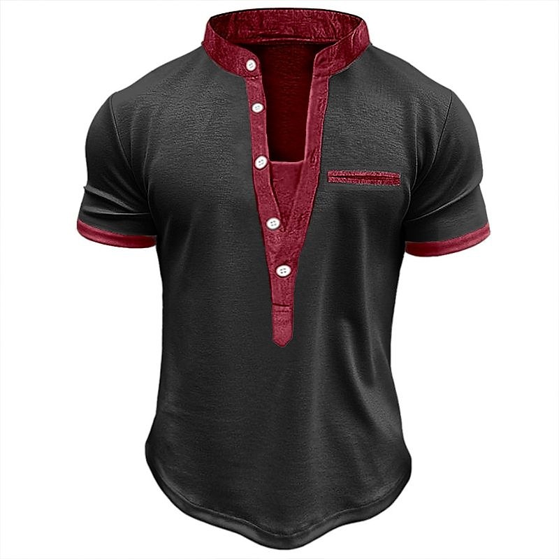 Men's Outdoor Street Vacation Fashion Comfortable Breathable Soft Plain Short Sleeves Henley Shirt